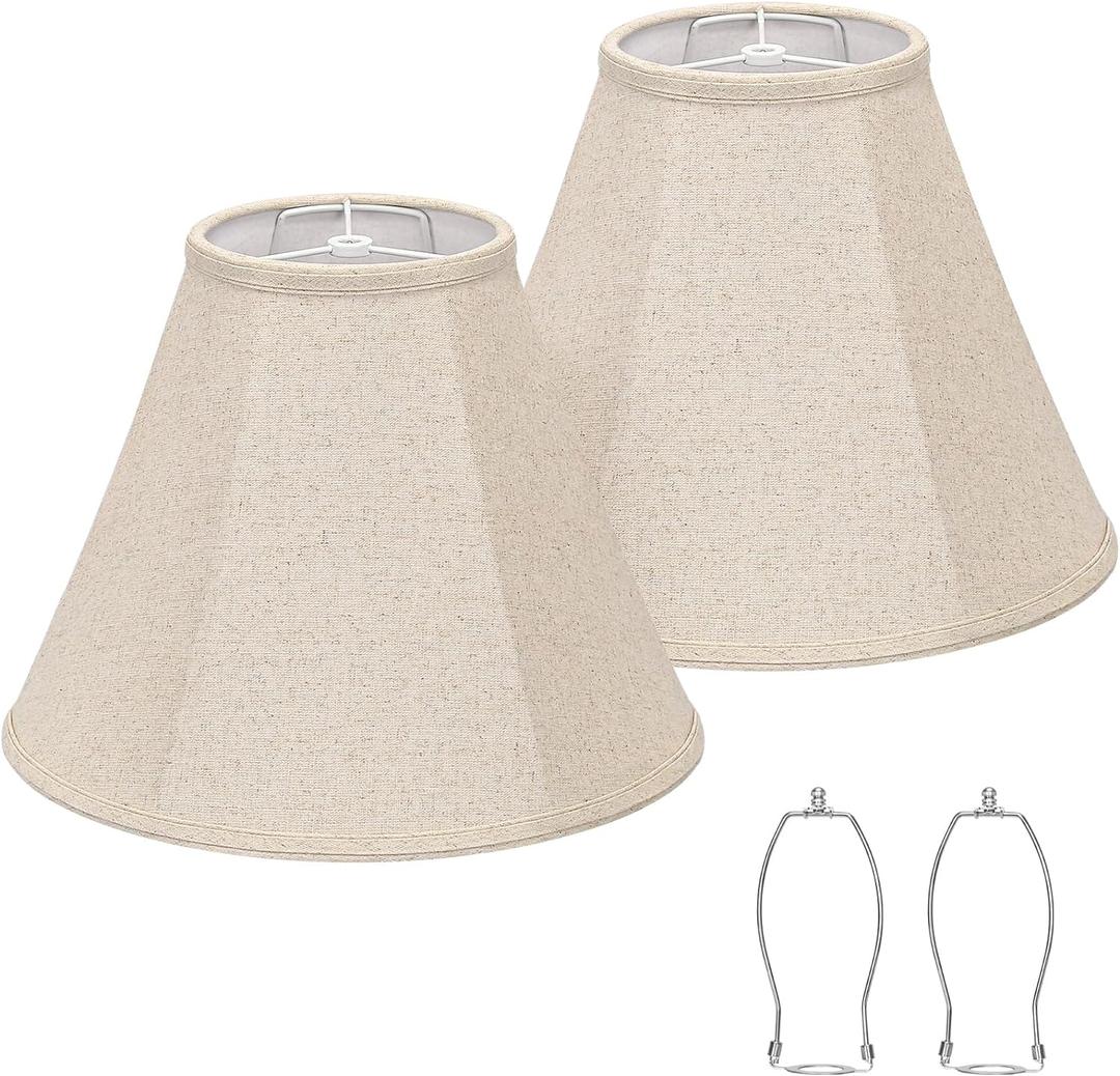 Bell Lamp Shades Set of 2, 6"Top x 13"Bottom x 10"High, Beige Shade Replacement for Table Lamps, Floor Lamps, Fabric Natural Linen Hand Crafted(Spider Fitter), Harp Holders Included, Assembly Required