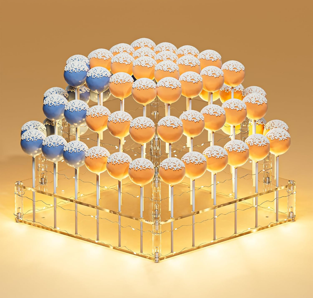 Goabroa Cake Pop Stand, 72 Holes Upgraded Acrylic Cake Pop Holder with LED Light, Cake Pop Display for Weddings Christmas Birthday Parties Anniversaries Halloween Candy Decorative