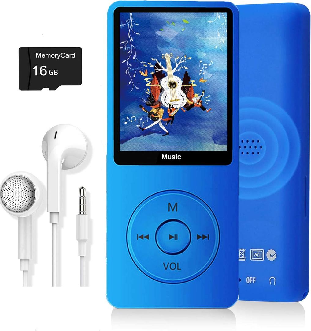 MP3 Player, Music Player with 16GB Micro SD Card, Build-in Speaker/Photo/Video Play/FM Radio/Voice Recorder/E-Book Reader, Supports up to 128GB (Dark Blue)