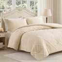 Amlie Home Twin Comforter Set, 2 Piece Beige Jacquard Bedding Set with 1 Pillow case, Soft Microfiber Diamond Design, Lightweight All-Season for Bedroom & Dorm  Beige, Twin (68"x90")