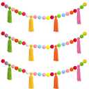 3Pcs Colorful Pom Pom Garland Back to School Rainbow Hanging Tassel Felt Ball Banner Teacher Classroom Decor for Kids Elementary Nursery Baby Shower Party Decorations Wall Door Photography Prop