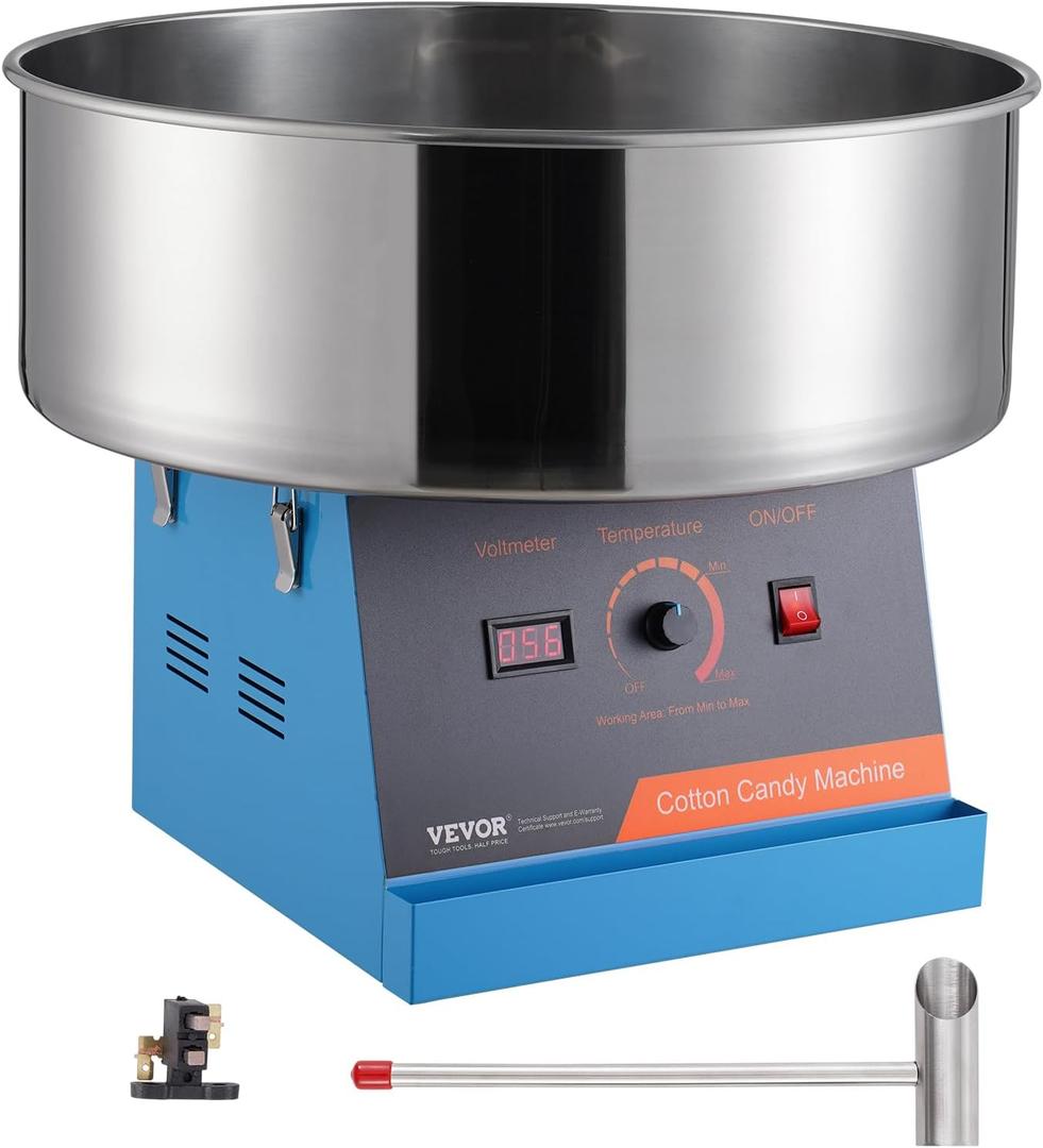 VEVOR Cotton Candy Machine Commercial, 1000W Electric Floss Maker with Stainless Steel Bowl, Sugar Scoop, Storage Drawer, Perfect for Home, Carnival, Kids Birthday, Family Party, Blue