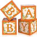 Sabary Baby Boxes with Letters for Baby Shower, Orange Baby Shower Backdrop Blocks Box Birthday Party Gender Reveal Photo Props for Baby Shower Decorations