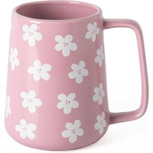 Ceramic Coffee mugs, 24 oz, Extra Large Mugs, Big Tea Cups, Large Handle, Pottery Mugs,Floral Pattern,Wide Bottom Coffee Mug for Office/Home, Microwave&Dishwasher Safe. (Violet)