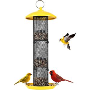 Finch Bird Feeder for Outdoors,Metal Mesh Tube Bird Feeders for Nyjer & Thistle Seed, 3.5 lbs Large Capacity (Yellow)