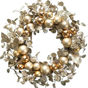 20 Inch Christmas Ball Wreath for Front Door Golden Ornament Wreath for Christmas Festival Celebration Home Party Decors Shatterproof Hanging Ornament Decors
