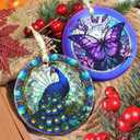 Ceramic Peacock Ornament - Round Hanging Decor for Christmas Tree - Gifts for Peacock Lovers