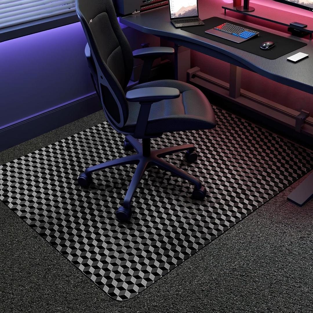 BesWin Office Chair Mat for Carpet, 48" x 30" Computer Desk Chair Mat for Low Carpeted Floors, Thick and Sturdy Carpet Protector for Rolling Chairs, Easy Glide Floor Mat for Home, Gaming (Black)