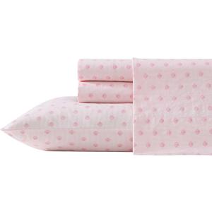 Laura Ashley - King Sheets, Cotton Percale Bedding Set, Lightweight & Breathable Home Decor (Francesca Blue, King) (Full, Scallop Dollop Pink)