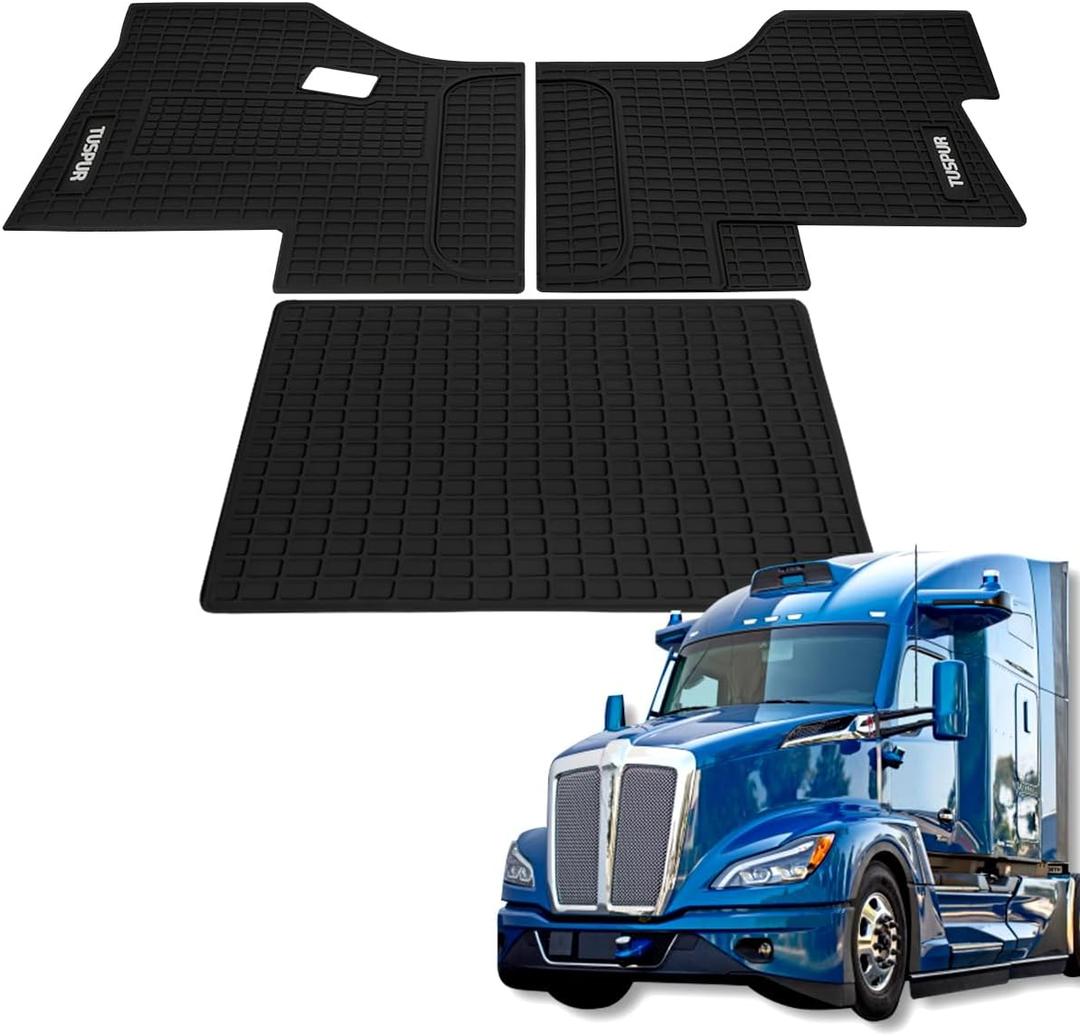 Floor Mats Fit for Kenworth T680 T880 W990S or Peterbilt 579 567 Trucks, Floor Rubber Mats for All-Weather Non-Slip Black (3PCs)