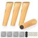 Ilyapa Wooden Tapered Oblique Furniture Leg - Set of 4 Natural Rubber Wood 8 Inch Mid Century Modern Tapered Replacement Furniture Feet for Sofas