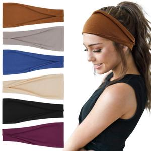 Fashion Headbands For Women Wide Headband Yoga Workout Head Bands Hair Accessories Band 6 Pack (Solid)