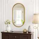 Gold Oval Mirror, 16"x32" Hanging Wall Mirror with Antique Gold Braided Metal Cord Frame, Modern Distressed Wall Decor for Bedroom, Living Room, Entryway