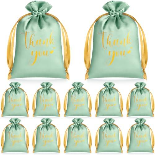 PerKoop 30 Pcs Thank You Wedding Satin Gift Bags 5 x 7 Inches Wedding Drawstring Jewelry Pouches Small Candy Bags for Valentine's Day Guest Birthday Baby Shower Party Favors(Sage Green)