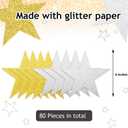 Gejoy 80 Pieces Glitter Star Cutouts Paper Star Confetti Cutouts for Bulletin Board Classroom Wall Party Decoration Supply (Gold, Silver,6 Inches Length)