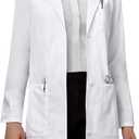VOGRYE Women's Lab Coat Long Sleeve 3 Pocket Medical Coat with Button Wrinkle Resistant Professional for Doctor Nurse (White, M)