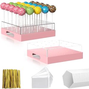 2 Pack Cake Pop Stand,25 Holes Clear Cake Pops Display Holder,Cake Pop Sticks Kit, Candy Pop Holder,cake pop mold for Party,Wedding,Birthday(Light Pink,2-Pack)