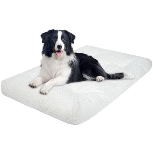 KROSER Deluxe Dog Crate Bed Mat, Soft Crate Pad, Machine Washable Pet Cage Mattress Reversible (Cool & Warm), Kennel Bed for Small to Jumbo Dogs, White
