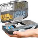 Travel Pill Organizer - Airtight Medicine Case for Traveling Portable Pharmacy Box with Labels Vitamin Container 8 Compartment Supplement Medication Holder Large Capacity Daily (Black)