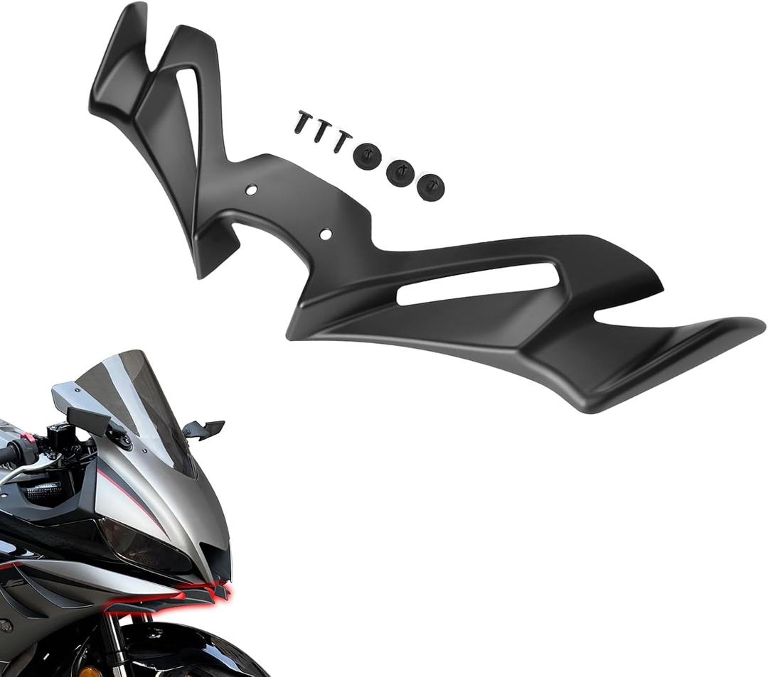 Motorcycle Front Fairing Winglet Aerodynamic Spoiler Beak Nose Cone Extension Fixed Wing Kit Compatible with Yamaha YZF R3 R25 2019-2025 (Matte Black)