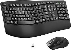 Wireless Keyboard and Mouse Combo, 2.4G Full Size Wave Keys Ergonomic Keyboard with Wrist Rest and 3Level DPI Adjustable Wireless Ergonomic Mouse for Windows, Mac OS Desktop/Laptop/PC(Black)