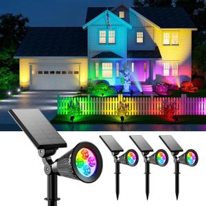 4 Pack Color Changing Solar Spotlights Outdoor Waterproof for Tree, Flower, Plant, Statue, Sign, Decorative wall, Rainbow Lanscape Decor Uplights for House Outside, Yard, Garden, Patio, Pathway, Fence