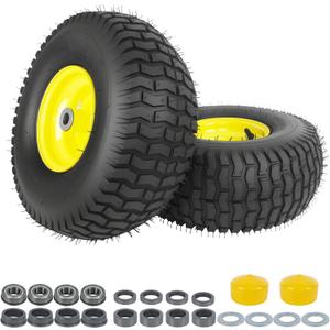 (2 Pack)15x6-6 Lawn Mower Tire and Wheel,Tubeless 15x6.00-6nhs Lawn Mower Tire and Rim,3/4" and 5/8" Bearing,1"Bushings,3" Offset Hub,Compatible with Riding Mowers Front Wheel