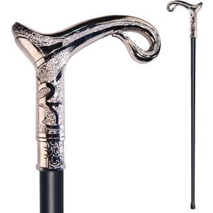 Walking Cane for Men & Women & Seniors - 36.5 Inch Heavy Duty 500+ lbs Capacity, Ergonomic Handle, Decorative & Ornate Design, Gothic & Goth Elegant Matte Black & Gold Artistry, Metal Cane (Silver)