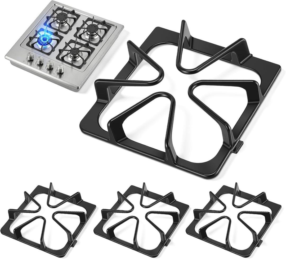 W10447925 Stove Burner Grates 4-Pack - Gas Range Rack Compatible with Whirlpool & Amana & Maytag & Kenmore Gas Stove - 8.8"x8.3" Heavy Duty Cast Iron Replacement Grates Set - Rustproof & Non-Slip