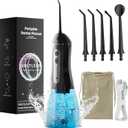 Water Flossers for Teeth, Electric Floss for Adults, Water Dental Picks for Teeth Cleaning and Flossing, Portable Flossers for Travel Size, Travel Bag and 4 Tips, IPX7 Waterproof - Black