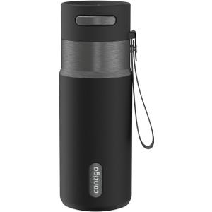Contigo AutoSeal 16 oz Stainless Steel Vacuum-Insulated Water Bottle with Leakproof Push-Button Spout & Lock, Carry Strap, BPA-Free & Lead-Free, Dishwasher Safe