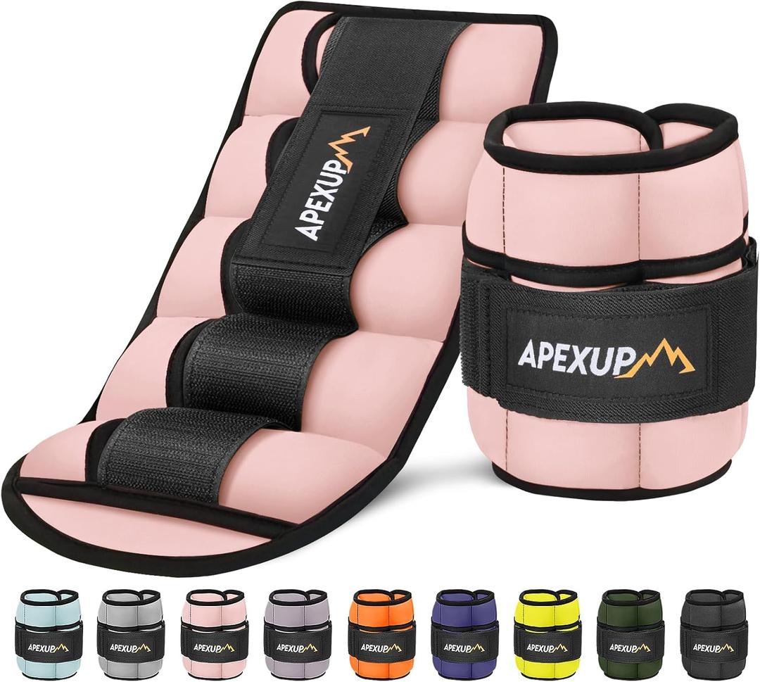 APEXUP 10lbs/Pair Adjustable Ankle Weights for Women and Men, Modularized Leg Weight Straps for Yoga, Walking, Running, Aerobics, Gym (Pastel Pink)