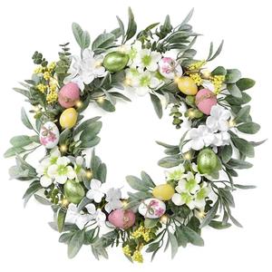 Valery Madelyn 24'' Collapsible Lighted Easter Wreaths for Front Door, Pre-lit Spring Door Wreath with Pastel Eggs, Daisy Flowers & Silk Lambs Ear Leaves, Farmhouse Indoor Outdoor Wall Window Decor