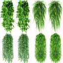 Daifunli 8 Pcs Artificial Hanging Plants Fake Hanging Ferns Plastic Faux Plants for Wall Room Garden Garland Indoor Outdoor Decor No Basket (Boston,Eucalyptus,Ivy Vine,String of Pearls)