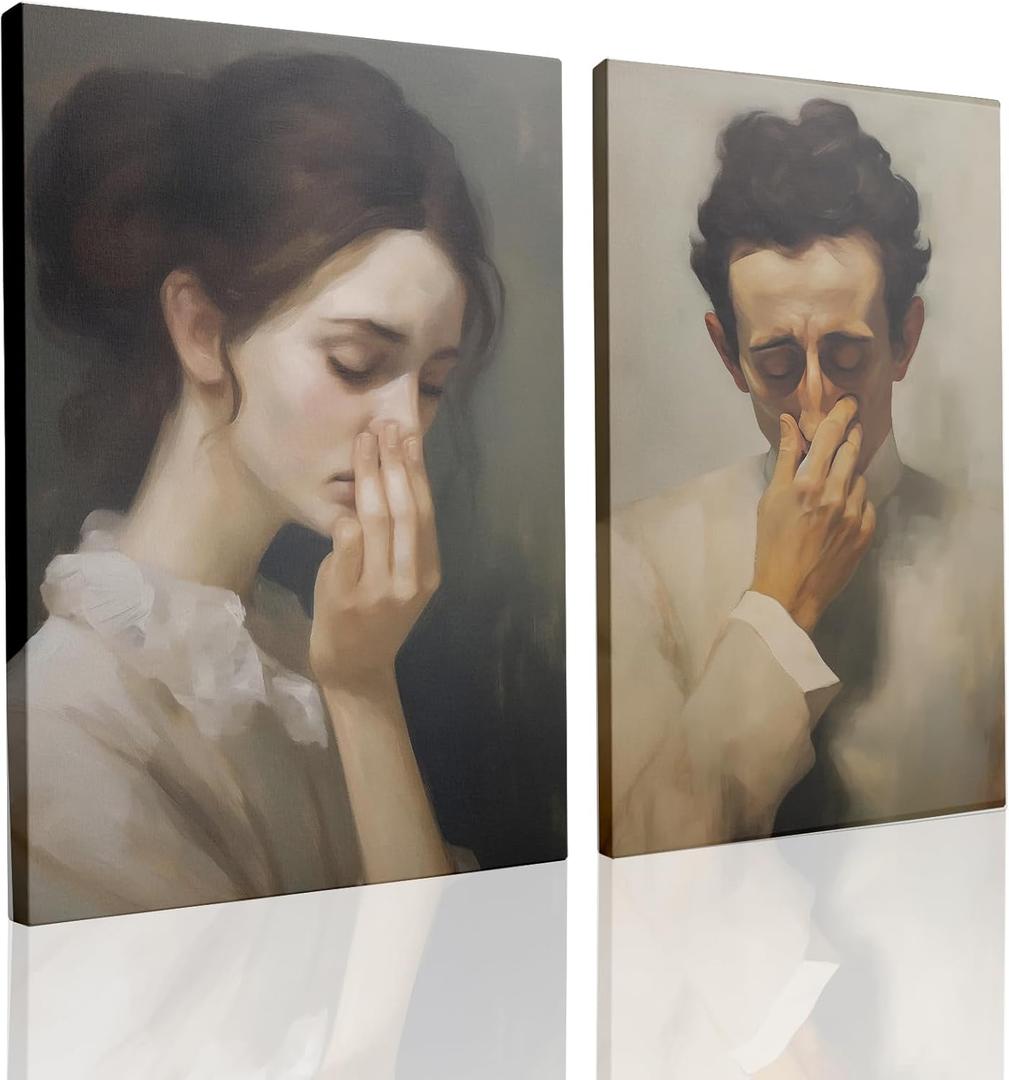 UCRAASDEB Framed Funny Bathroom Canvas Wall Art, 2pcs Mid Century Modern Humor Wall Decor Classical Toilet Bad Smell Pictures Posters Prints Aesthetics Vintage Restroom Gift 24'' x 16''