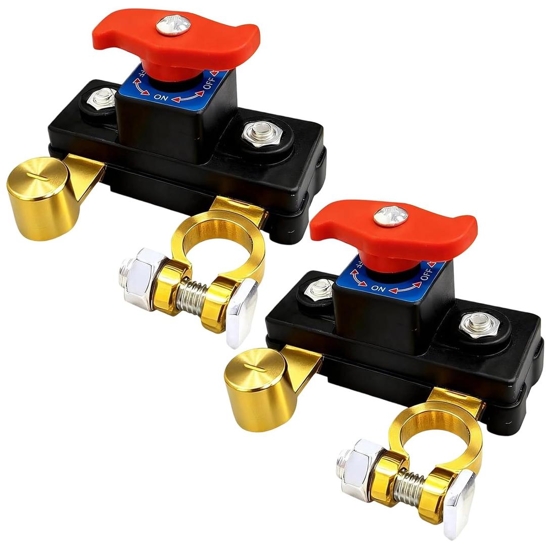 2pcs Car Battery Cut Off Switch, Car Battery Power Cut Off Switch Breaker, Pure Copper Battery Disconnect Switch Manual Rotary Battery Shut Off Switch for Car Truck Boat Rv Supplies, 12v-24v