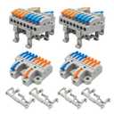4PCS DIN Rail Terminal Blocks with 8PCS Removable Rail Clip Quick Wiring Cable Connectors Push-in Conductor Terminal Block (2 in 8 Out)