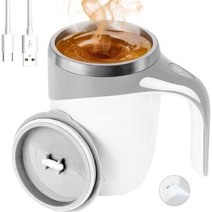 Rechargeable Self-Stirring Coffee Mug, 2025 Upgrade, Automatic Magnetic Stirring, Stainless Steel, Portable, with Lid