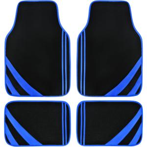CAR PASS Faux Leather Car Mats Blue Edge Waterproof Car Floor Mats Car Carpet Mats 4 Pieces with Double Stitch Line Anti-Slip Backing Design, Universal Fit for Most Vehicles,SUVs,Sedan,Vans
