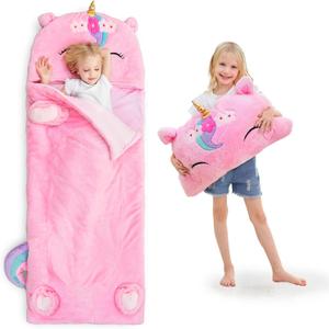 iPlay, iLearn Kids Unicorn Sleeping Bag, Toddler Girl Nap Mat, Plush Animal Slumber Bag 2 In 1 Pink Pillow Daycare Preschool Kindergarten Birthday Gift Travel Sleepover 3 4 5 6 7 8 10 12 Yr Child Teen