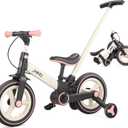 JMMD Toddler Bike with Push Handle for Kids 18-60 Months, 6 in 1 Foldable Push Bike with Training Wheels, Pedals, Brakes, Kickstand, Kid Balance Bike Gift & Toys for Boy & Girl (Large, Pink)