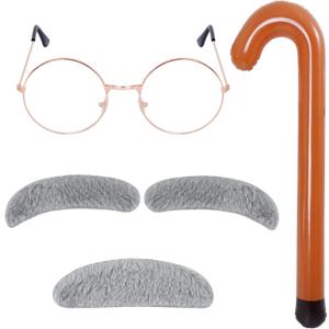Dxhycc Old Man Costume Set for 100 Day of School Grandpa Costume Accessories Including Glasses Inflatable Cane Moustache and Eyebrows