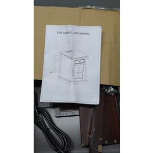 Farmhouse XXL End Table with Charging Station, Side Table with USB Ports and Outlets, Nightstand with Drawer and Glass Door Storage, Cherry Bedside Tables for Living Room, Bedroom, Office