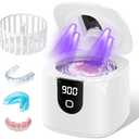 Moeila 45kHz Ultrasonic Retainer Denture Cleaner Machine, Fast Cleaning for Aligners, Mouth Guards, Braces, Toothbrush Heads & Jewelry, 200ML Dental Cleaning Pod, 4 Modes & Digital Timer, White