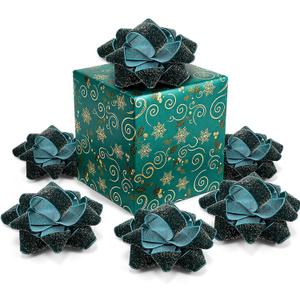Knitgrip 12 Pcs Christmas Dark Green Velvet Gift Bow for Gift Wrapping 4 Inch Christmas Self Adhesive Glitter Ribbon Bows Stick on Flocked for Xmas Present Wrapping Decor Wreaths Tree