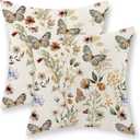 Floral Pillow Covers 18x18 Set of 2 Watercolor Botanical Wildflower Spring Throw Pillows flower Butterfly Decor Summer Outdoor Pillowcase Decorative Farmhouse Linen Cushion Cover for Couch Home