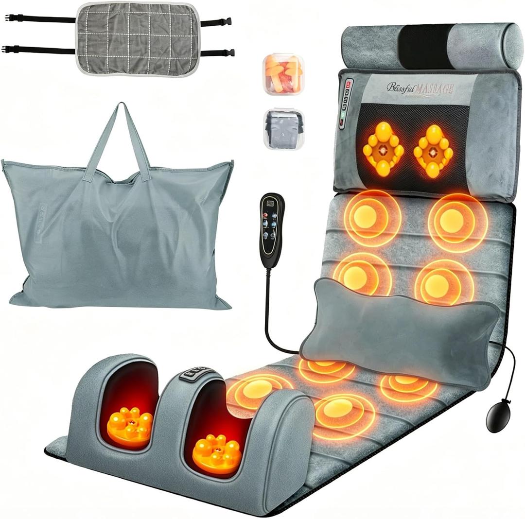 Full Body Massage Mat Vibration with Heat, Detachable Neck & Foot Massager