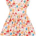 First Day of School Outfits for Girls Toddler Back to School Dress Kindergarten Pencil School Bus Print Summer Sundress (5-6 Years, Beige)