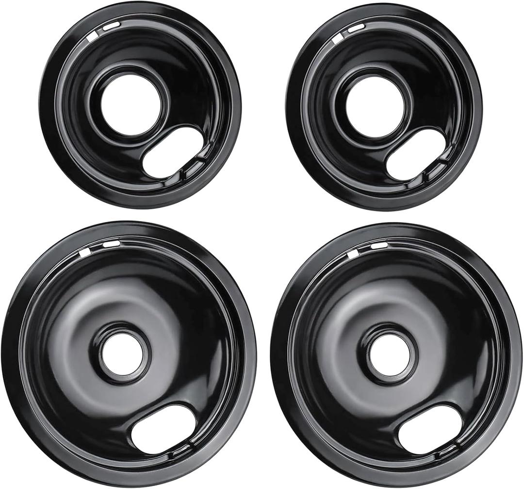 W10290350 W10290353 Buner Porcelain Drip Pan - W10288051 Replacement for Whirlpool Amana Crosley Electric Range Cooktop - Includes 2 Small 6-Inch and 2 8-Inch Large Stove Drip Pan Bowls