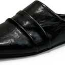 Women's Pleated Leather Flat Mules Vintage Comfortable Square Closed Toe Slip On Slippers Casual Work Walking Loafers 6